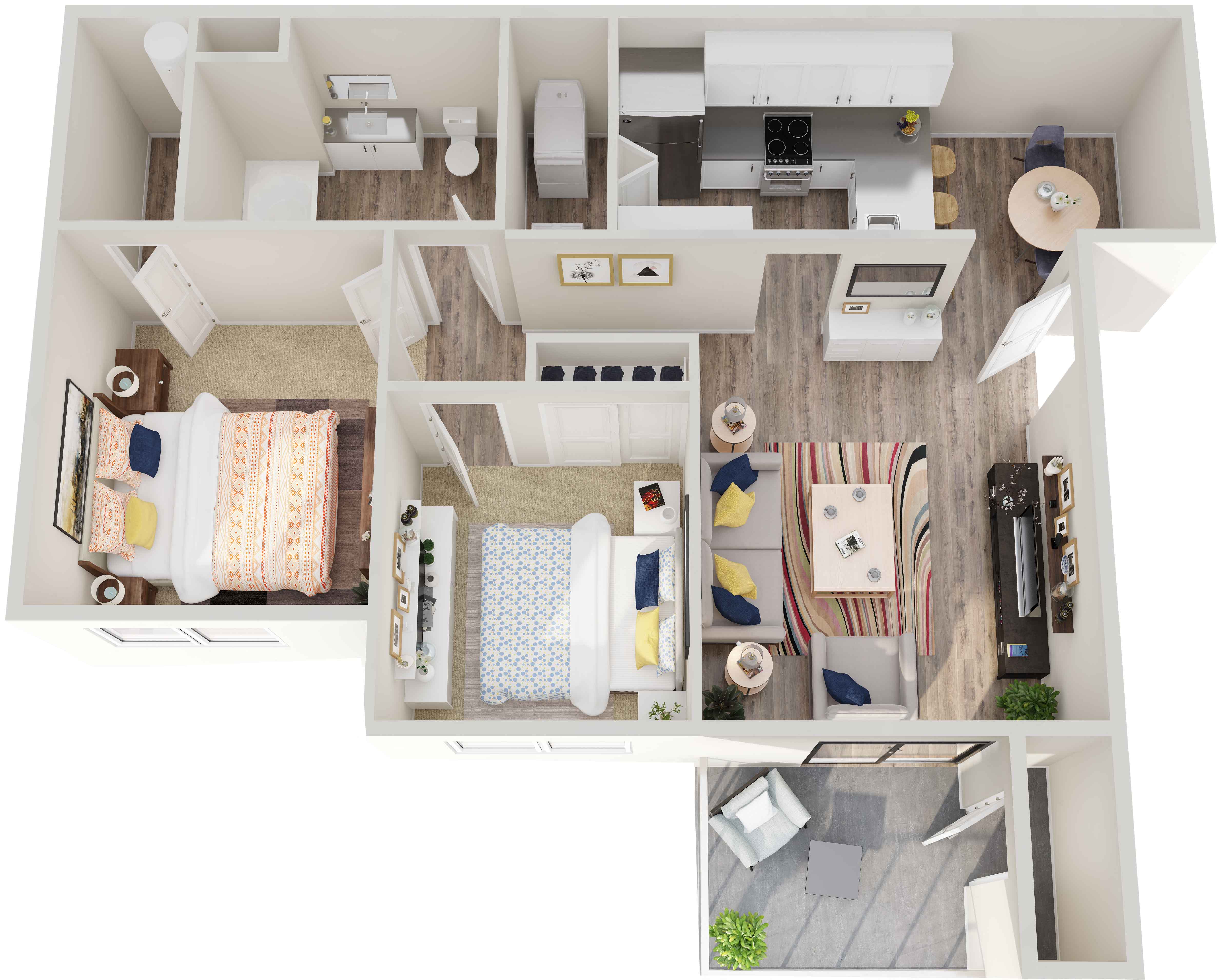Floor plan for 2 beds, 1 bath, 875 sqft